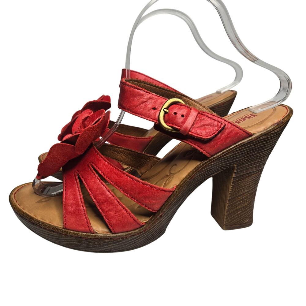 New Born Womens Y2K Red Leather Strappy Flower Platform Heels Sandals 10 - Picture 4 of 10